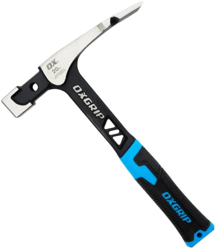 OX Pro Ultrastrike Ziegelhammer, robuste Schlagkraft, vibrationsdämpfender, überbrückter Hals, ultimative Haltbarkeit mit einteiligem Stahlgriff, ergonomischer, rutschfester Griff und verbesserte