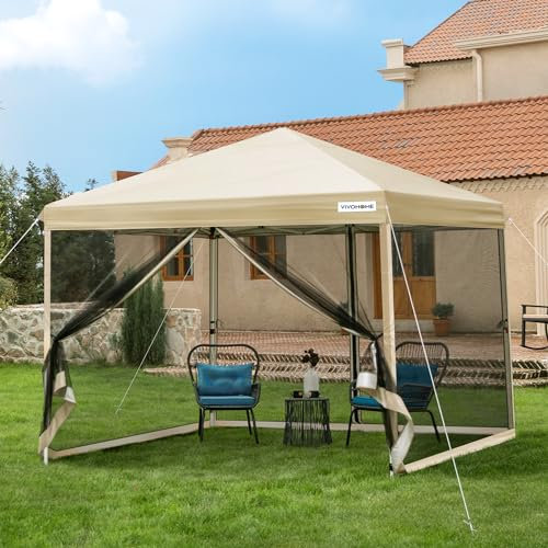 VIVOHOME Tente Écran Pop-Up tonnelle Pliante 2,4x2,4m Portable résistant à l'eau Barnum Pavillon de Jardin avec Moustiquaire 2 Portes à Fermeture Éclair et Sac Roulant pour Camping Pique-Nique Fête
