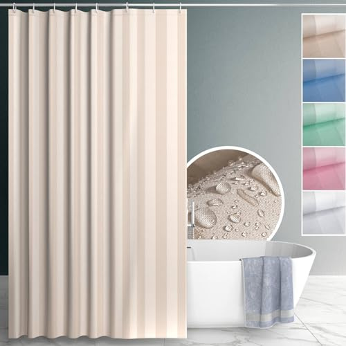 ANRO Duschvorhang Badewanne Vorhang Duschvorhänge Waschbar mit Duschvorhangringe Haken Textile Vorhänge aus Stoff 100% Polyester wasserdicht Beige 240x200cm