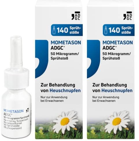 MOMETASON ADGC® 2x18g – Heuschnupfenspray m. 280 Sprühstößen – Nasenspray zur Linderung von Allergie Symptomen wie Schnupfen, verstopfter, laufender Nase, Juckreiz und Niesen - macht nicht müde