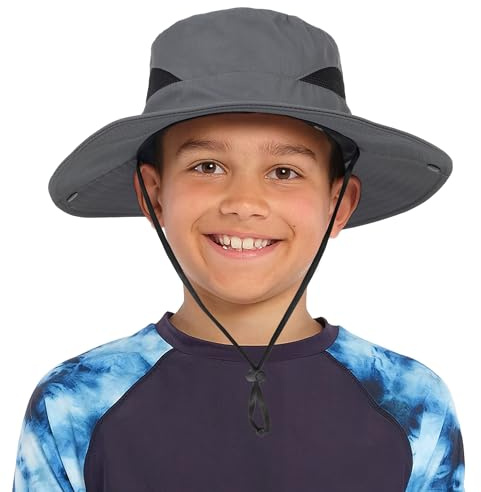 INOGIH Sombrero de verano para niños y niñas, ala ancha, protección solar, gris, 6-10 años