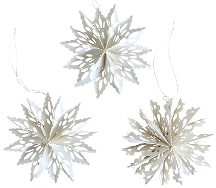 Paperholic - 3 Stück Papiersterne Schneeflocke Stern Papier (3X klein Ø ca. 11 cm) mit Aufhänger, Papierornamente zum Aufhängen, Weihnachten Weihnachts-Deko Fair Trade
