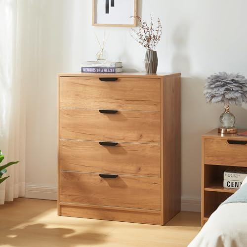 [en.casa] Comò con 4 Cassetti Casettiera per Camera da Letto Corridoio Soggiorno Mobile Organizzatore Archiviazione 90 x 70 x 40 cm Effetto Rovere