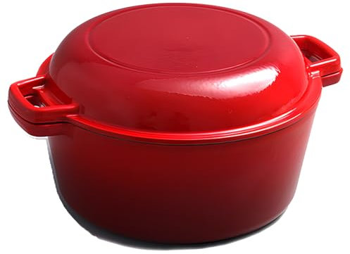 Mswborml Red, Heavy-Duty Round Cast Iron Double Dutch Oven with Lid, Sturdy Casserole Dish with Lid, Oven Safe Nonstick Shallow Casserole Braiser with Dual Handle Ovenproof, 26cm/10.2in