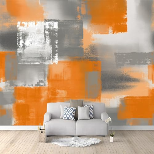 Fototapete 3D Abstraktes Muster Orange Grau 400x280 cm Vlies Tapeten Wandtapete Moderne Wanddeko Design Wand Dekoration Wohnzimmer Schlafzimmer