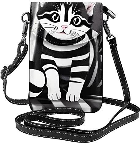 yefan Damen-Crossbody-Tasche mit Reißverschluss, Motiv: Kätzchen, mit Reißverschluss, niedliche Geldbörse, Schultertasche, abnehmbarer Schultergurt, Schwarz und Weiß, Schwarz , Einheitsgröße