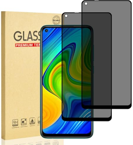 Hejkaoe Protector de Pantalla Privacidad para Xiaomi Redmi Note 9, Cristal Vidrio Templado Antiespia, Anti-Espía Protector Pantalla, Dureza 9H, Anti-Rasguños, Sin Burbujas, Fácil de Instalar, 2 Piezas