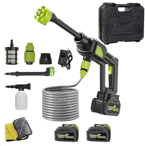 Portable Cordless Pressure Washer - Cordless Power Washer with 2 Batteries, Cordless Power Washer Battery Operated with 6-in-1 Nozzle, Handheld Electric High-Pressure Washer Gun with 5m/16.4FT Hose