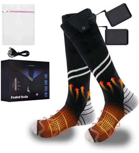 Beheizbare Socken für Herren Damen Beheizte Socken mit 5000mAh/ 5V Wiederaufladbare Batterie, 3 Einstellbarer Temperatur Heizsocken für Aktivitäten im Winter
