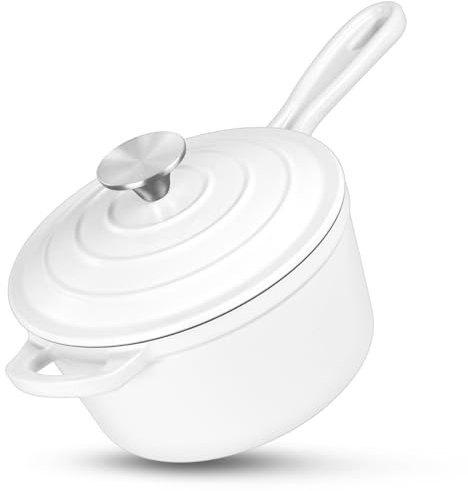 HaSteeL Cacerola de hierro fundido de 1 cuarto de galón, mini horno holandés esmaltado con tapa, sartén antiadherente pequeña para leche, salsa de tomate para pasta, mantequilla, desayuno, sopa, apto