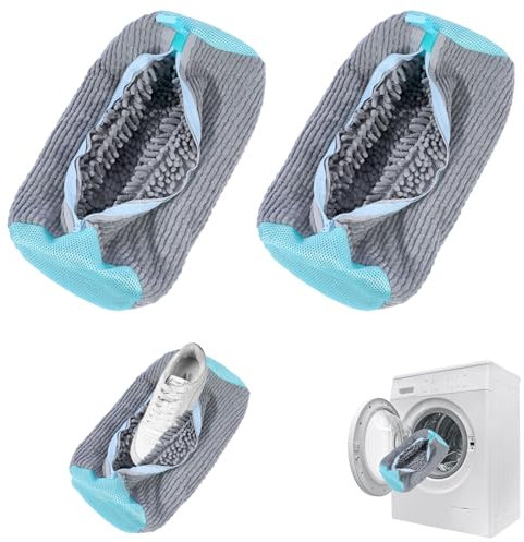 Shoe Washing Machine Bag, 2 Pack Reusable Trainer Cleaning Bags, Portable Laundry Shoe Bags with Zipper for Sneakers, Canvas, Tennis, & Running Shoes (Grey)