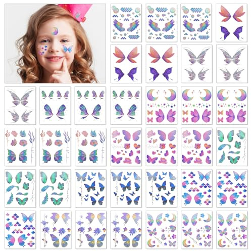 Yeefunjoy Tattoo Kinder Jungen Mädchen 36 Blätter Kinder Tattoos Temporäre Aufkleber Schmetterling Kindertattoos Sticker Hautfreundliche Schmetterling Klebetattoo für Kindergeburtstag Party Mitgebsel