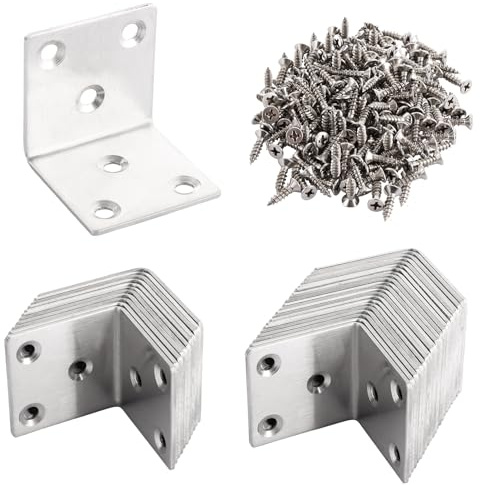 ASelected 25 Stück Winkelverbinder 40 × 40 × 40 MM Winkel Metall Edelstahl mit Schraube für Holz Möbel Wand Tabelle Stuhl