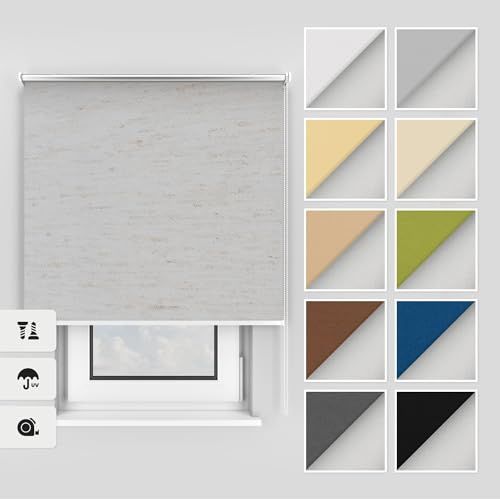 Estika Thermo rollos mit Bohren 75x220 cm Farbe: Flachs, Verdunklungsrollo Deckenmontage und Wandmontage, Thermorollo hitzeschutz, Jalousien Fenster