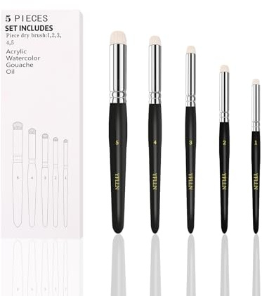 YFLLN Dry Brush Miniature Painting Drybrush Set, 5 Sizes (#1, #2, #3, #4, #5) Animal Hair Brushes for Advanced & Professional Art, Black