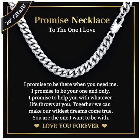 FLHEART Mens Chain Necklace Promise Gifts - 8mm Cuban Chain Necklace for Man Husband Boyfriend Lover, Men's Jewellery Present for Birthday Valentines Day Promise, Mens Valentines Gifts