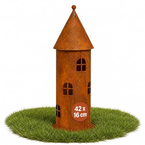 Der-Porzellan-Laden Windlicht Outdoor Turm-Laterne aus Metall in Edelrost