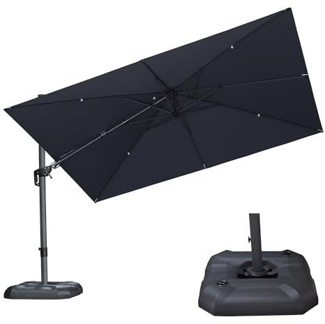 PURPLE LEAF - Sombrilla giratoria para jardín, 3,5 x 2,5 m, rectangular, con patas de sombrilla, sombrilla de jardín al aire libre, con rotación axial en ambos lados y rotación de 360°, lona UPF 50+,
