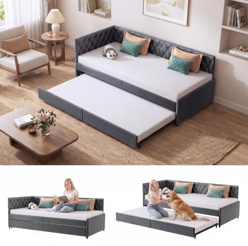 BLSYHDH Tagesbett Ausziehbar Schlafsofa 90 x 200, Schlafsofa,Schlafcouch,Ausziehbett mit Lattenrost,Schlafcouch ausziehbar,Ausziehbett für Erwachsene,Polsterbett Multifunktionsbett