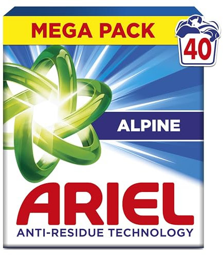 Ariel Lessive Poudre Dissolution Rapide 2.2kg, 40 Lavages, Alpine, Avec technologie anti-résidu, élimine les taches en 1 seul lavage