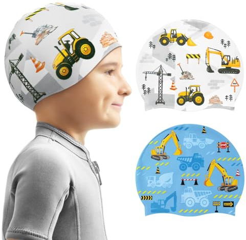 2 Paquetes de Gorros de natación para niños, Gorros de natación de Silicona para niñas, Gorros de baño Impermeables