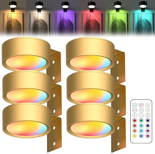Gienslru Magnetisches Mallicht Mit 13 Beleuchtungsmodi, Bilderleuchte Kabellos, Magnetisches Mal Licht, Bild Beleuchtung Wand Kabellos Mit Fernbedienung Und Timer (Gold*6)
