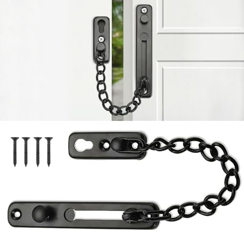 Wjelet 1Pcs Stainless Steel Door Chain Security Door Lock Safety Chain Internal Door Locks Door Restrictor for Privacy and Safety Chain Lock for Front Door with 4 Screws(Black)