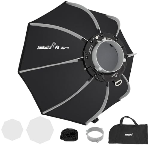 Ambitful FSpro achteckige Softbox, Schnellentriegelung, Bowens-Halterung, Softbox mit Diffusoren/Wabengitter/Tragetasche (FS40Pro 40 cm)