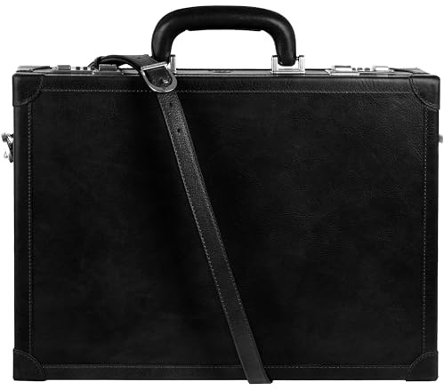 Time Resistance Leder-Aktenkoffer – Aktentasche aus italienischem Vollnarbenleder – Laptoptasche bis zu 15 – Hartschalenkoffer mit Schloss