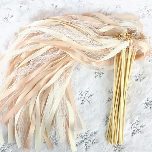 Wedding Wands 30 Stück Zauberstäbe Hochzeit Luftschlangen,Hochzeit Stäbe mit Glöckchen,Romantic Seidenfeenstab für Hochzeiten Geburtstage Partys Feiertagsfeiern Verwendet Weihnachten- (Champagner)