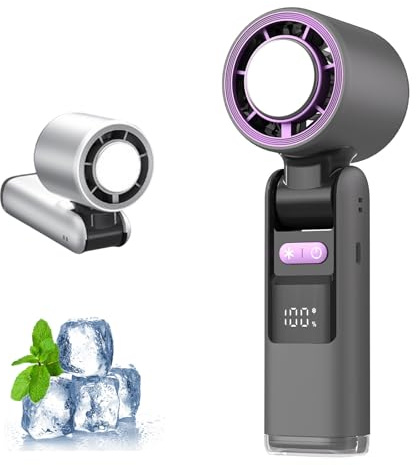 Moskado Handheld Turbo Fan with Ice Cooler, Portable High Speed Mini Fan with LED Display, 100-Speed Adjustable Foldable Cooling Fans for Travel, Office, Camping, Home - Ideal for Women & Men (Gray)