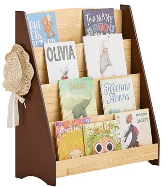 SoBuy Libreria Infantil Estantería Montessori con 4 Compartimentos y 2 Ganchos Armario Infantil para Libros y Juguetes Estantería Estrecha para Habitación de Niños Natural 91x30x89 cm KMB32-N
