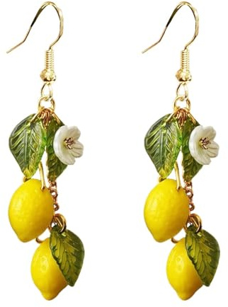 Zitronen Ohrringe,Harz Gelb Zitronenhakenohrringe Zitrone Kostüm Accessoires Zierlich Zitronenohrringe,Fruchtform Modeschmuck,Lemon Ear Studs mit Rosa Schatulle zum Geschenk für Frauen Dame (7×1,4 cm)