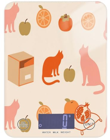 Bilancia facile da pulire per peso alimentare 5 kg/5 g, gatto giocoso rosa e arancione bilancia da cucina grammi con 4 unità per cheto perdita di peso cheto (batterie non incluse) pesa para alimentos