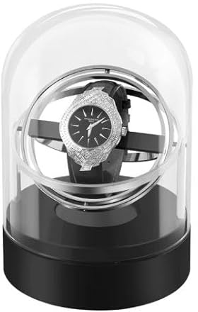 KHZKHC Winders De Montre Unique, Boîte Mécanique Automatique De Winder De Montre, Organisateur De Boîte Rotative De Gyroscope Auto, Couvercle en Verre Transparent, pour Collecteurs De Montres