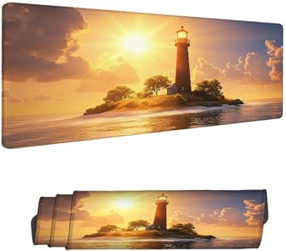 Alfombrilla Ratón XXL 1400 x 600 mm, Faro Gaming Alfombrilla Escritorio, Mouse Pad con Base de Antideslizante, Paisaje Tapete Escritorio Grande, Mousepad de Oficina y para Gaming en Casa H-10139