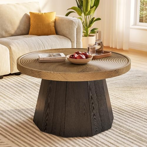 Tribesigns Runder Couchtisch für das Wohnzimmer, 80cm Wohnzimmertisch im Landhausstil, Moderne runde Teetische aus Holz für das Büro, Kleine Räume, Empfangsbereiche, braun