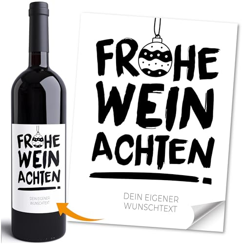MoonWorks® Weinetikett Frohe Weihnachten Typo-Design Wortwitz Flaschenaufkleber Flaschenetikett XMAS Deko Wein-Flaschen Weiss unisize