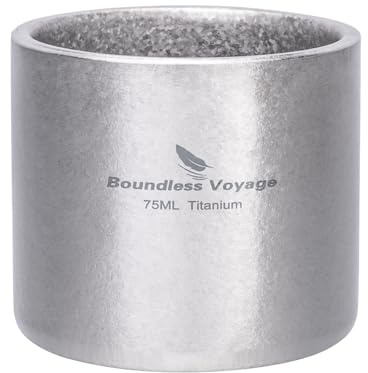 iBasingo Gobelet à double paroi en titane 75 ml - Tasse de voyage - Tasse isotherme pliable - Vaisselle légère et durable pour la randonnée quotidienne (argent Ti3045D)