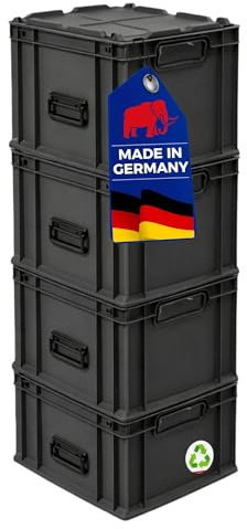 PROREGAL SuperSparSet 4x Eurobox NextGen Portable Made in Germany | HxBxT 33,5x30x40cm | 30 Liter | Schwarz | Eurobehälter, Transportbox, Transportbehälter, Stapelbehälter