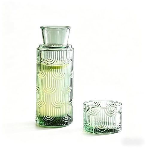 Wasserkaraffe mit Glas 630 ml Nachttischkaraffe aus Glas | Nachttischkaraffe aus Glas mit 630 ml Fassungsvermögen und Trinkglas für Wasser, Saft oder Getränke.