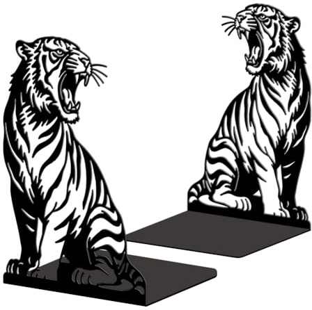 Peacoblue Buchstützen Metall,Tiger Buchstütze Dekorativ für Bücher | 1 Paar 5.3x4.3x7.6 schwere Gusseisen Buchhalter, Stabile Buchstopper für Bücherregal, Schreibtisch, Büro und Wohnraum