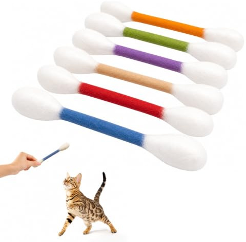 LUBEWISE bomullspinnar kattmynta leksak Q Tips 6 stycken tandvård tuggspel för kattungar med kattmynta, perfekt för tandträning, hållbart filtmaterial för kattens tuggglädje
