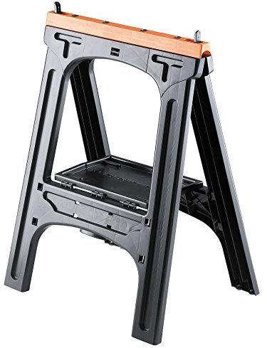 Kunststoff Allzweckbock 2er Set, Tragkraft je Bock 200 kg, orange mit perforierter Ablageplatte