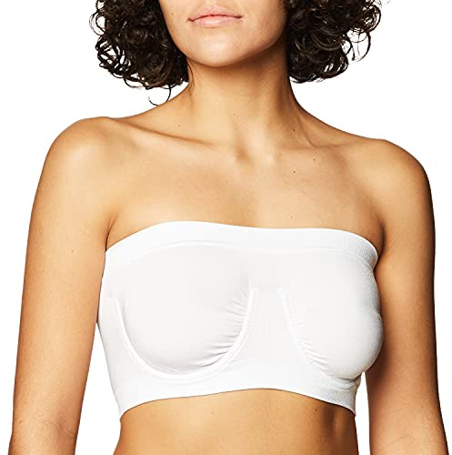 Rhonda Shear Angel Seamless Underwire Bandeau Bra, Wide Back Band, Center Front Ruching (US, Alpha, Large, Regular, Regular, Standard, White)