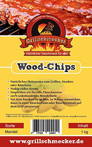 Grillschmecker Wood Chips 1 kg Mandelholz - Natürliches Holzaroma zum Grillen, Smoken & Räuchern -