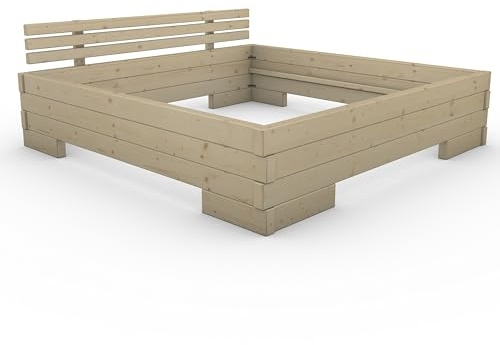 TUGA - Holztech Massives Balkenbett Doppelbett mit und ohne Überstand Daybett Boxspringbett (ohne seitlichen Überstand, 200 x 200)