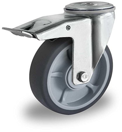 Lenkrolle mit Rückenloch und Feststeller 100 mm Thermoplastisches Gummi Sternfelge