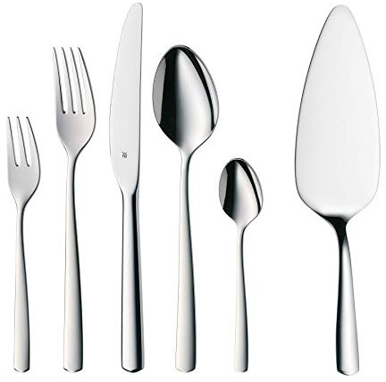 WMF Boston Besteckset, 60-teilig, für 12 Personen, Monobloc-Messer, Cromargan Edelstahl poliert, spülmaschinengeeignet + Boston Kuchen-/ Tortenheber, Cromargan Edelstahl poliert, spülmaschinengeeignet