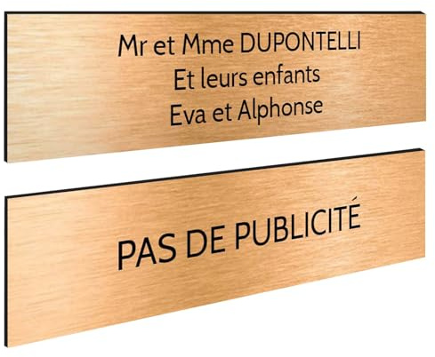 DECOHO - Plaque Boite aux Lettres Personnalisable - Lot de 2 plaques adhésives en Plastique - Cuivre brossé Lettres Noires - 100 x 25 mm, Cuivre